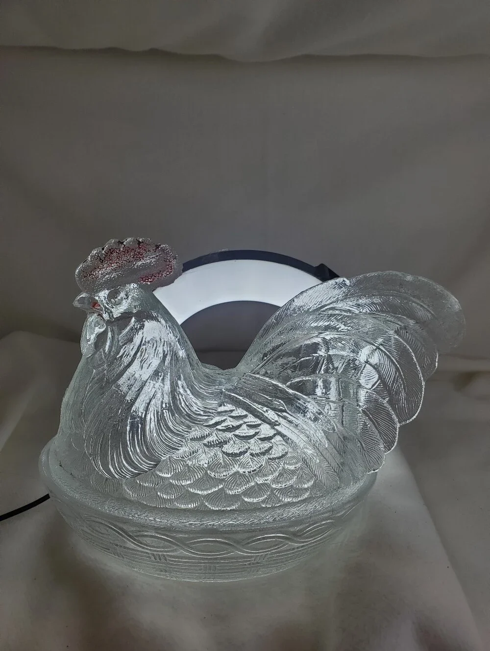 Westmoreland 1950s Glass Rooster on Nest Dish.